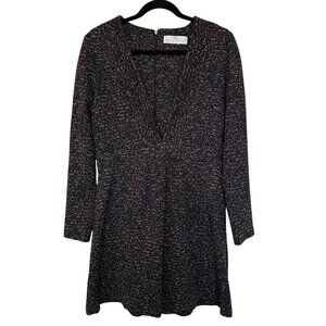 Amanda Uprichard Paxton Plunge V-Neck Mini Dress Size Small Metallic Long Sleeve